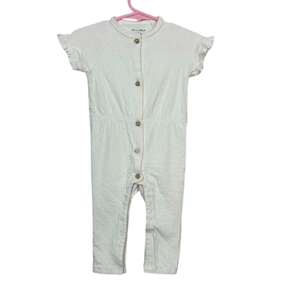 Petite Maison NONO Button-Front Short Sleeve Romper 9M Cream Jumpsuit One Piece